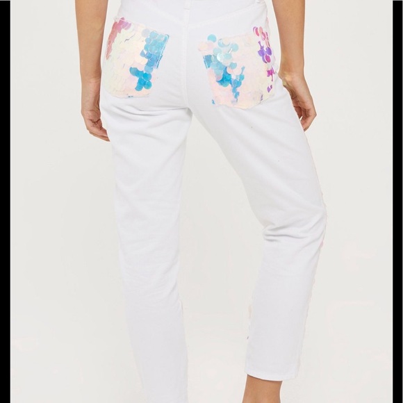 Topshop Sequin Mom Fairy Mermaid Holographic Jeans - Picture 3 of 3